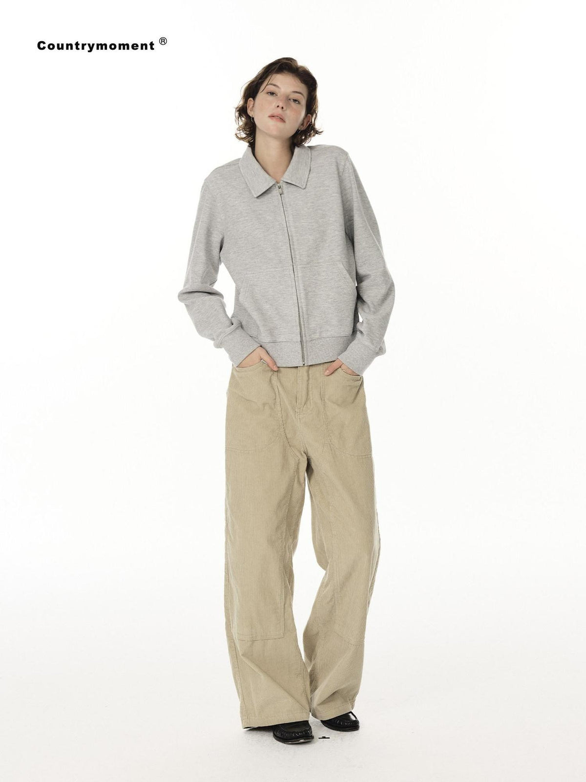 Country Moment Breathable Warm Cotton Blend Loose Fit Zip Up Men Casual Grey Sweatshirt