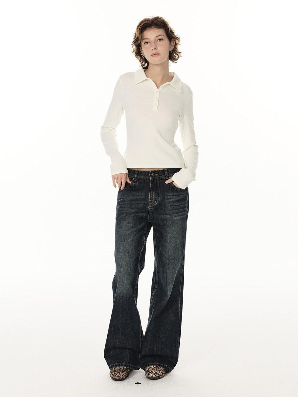 Country Moment Soft Cotton Blend Mid Rise Micro Flare Casual Deep Indigo Straight Leg Jeans