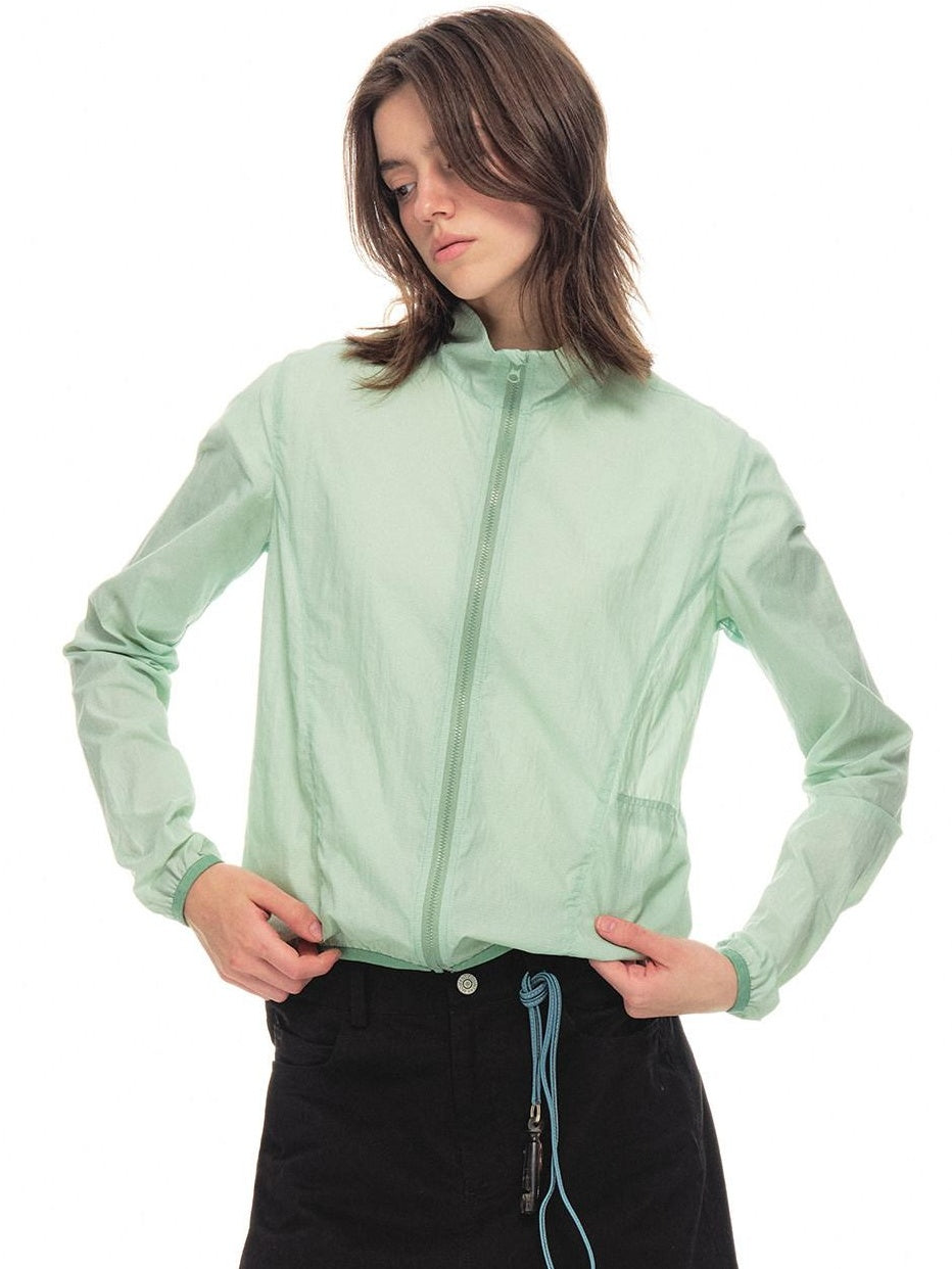 Country Moment Upf50 Packable Nylon Drawstring Hem Women Zip Shirt Green Shirts & Blouses
