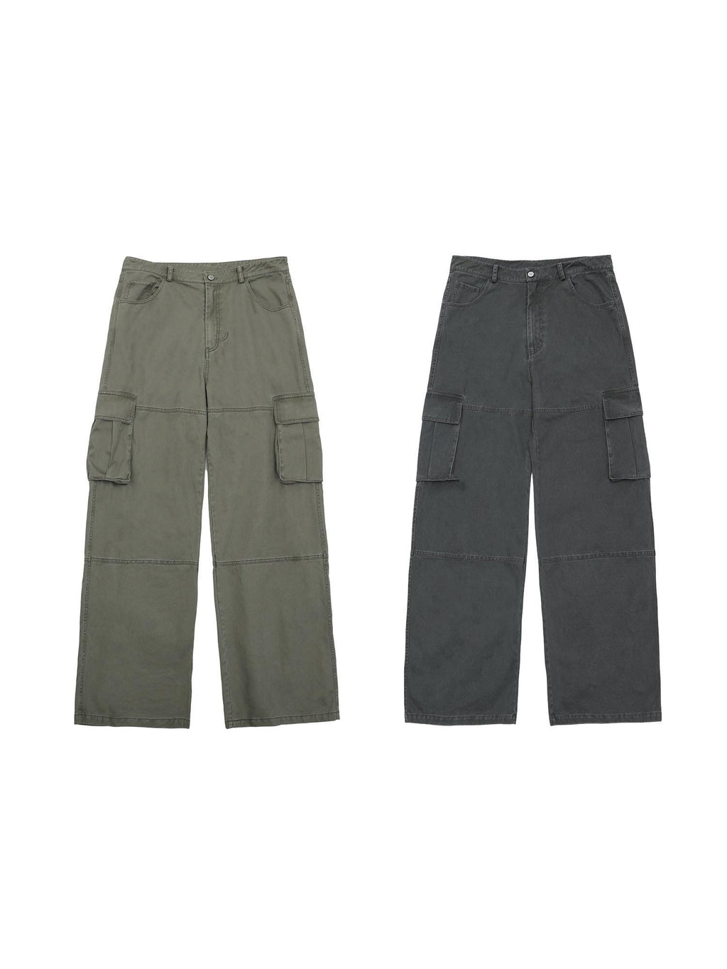 Country Moment Washed Mid Rise Loose Straight Leg Youth Daily Pure Cotton Green Cargo Pants