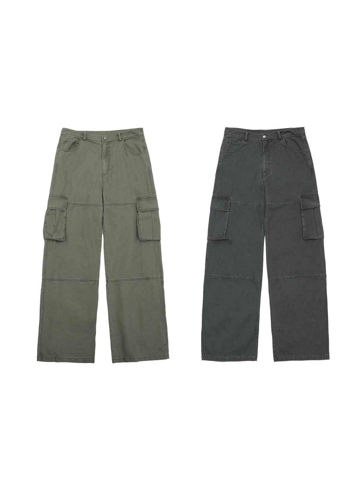 Country Moment Washed Mid Rise Loose Straight Leg Youth Daily Pure Cotton Green Cargo Pants