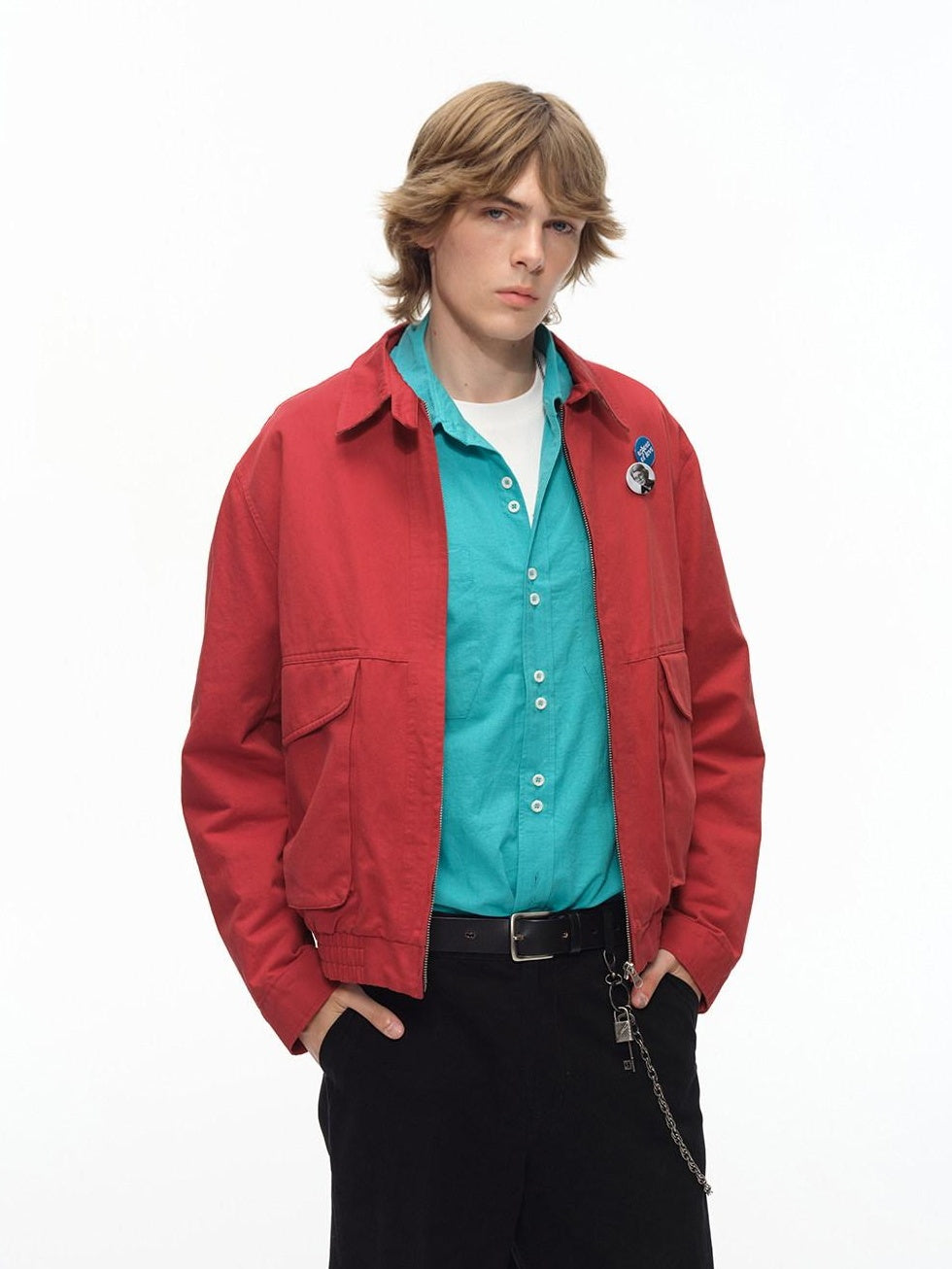 Country Moment Warm Pure Cotton Relaxed Fit Zip Front Rib Hem Unisex Chili Red Cropped Jackets