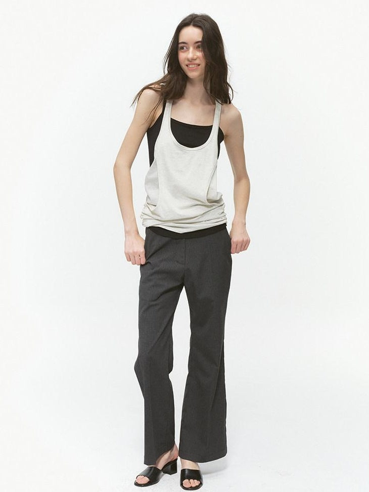 Country Moment Xinjiang Cotton Patchwork Straight Fit Two Piece Cami Set Women Grey Tank Tops