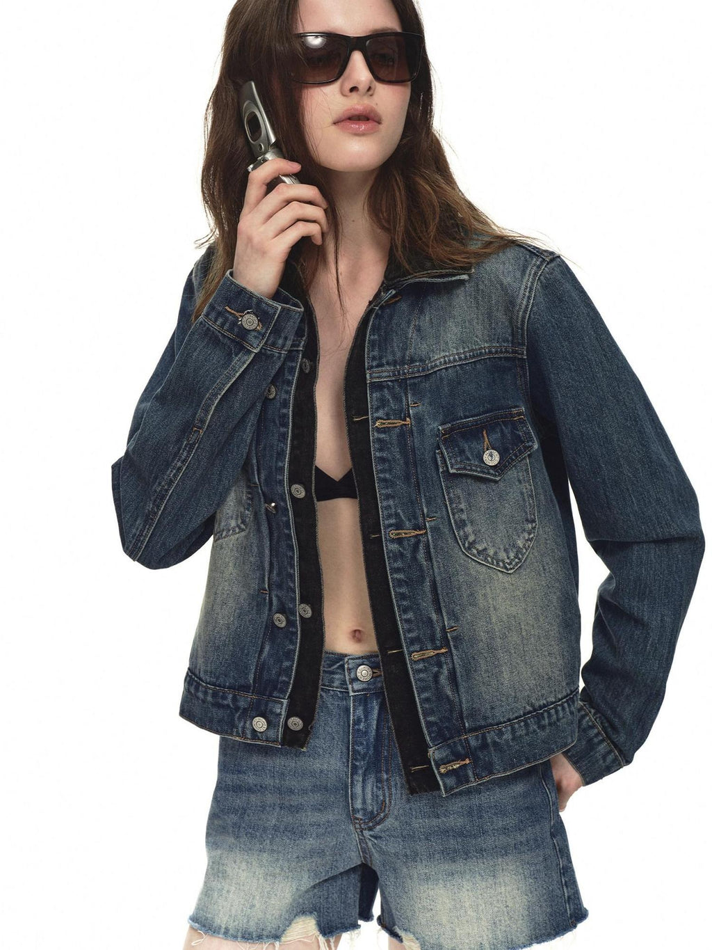 Country Moment Tie Dye Gradient Oversized Short Cotton Blend Women Casual Denim Jackets