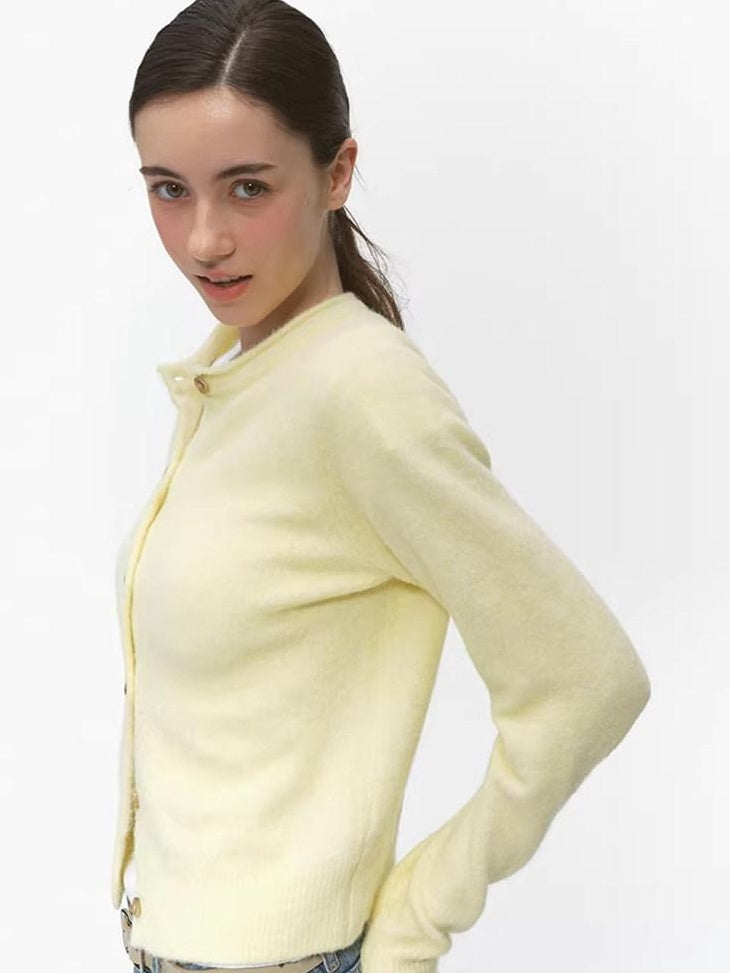 Country Moment Soft Slim Casual Buttoned Crewneck Knit Warm Long Sleeve Women Cardigans