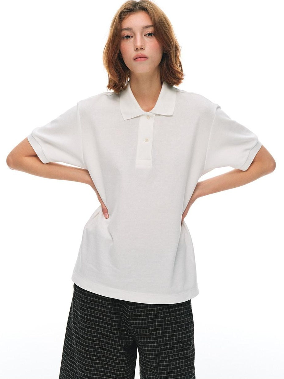 Country Moment Pure Cotton Breathable Loose Fit Polo Collar Women Short Sleeve T-Shirts