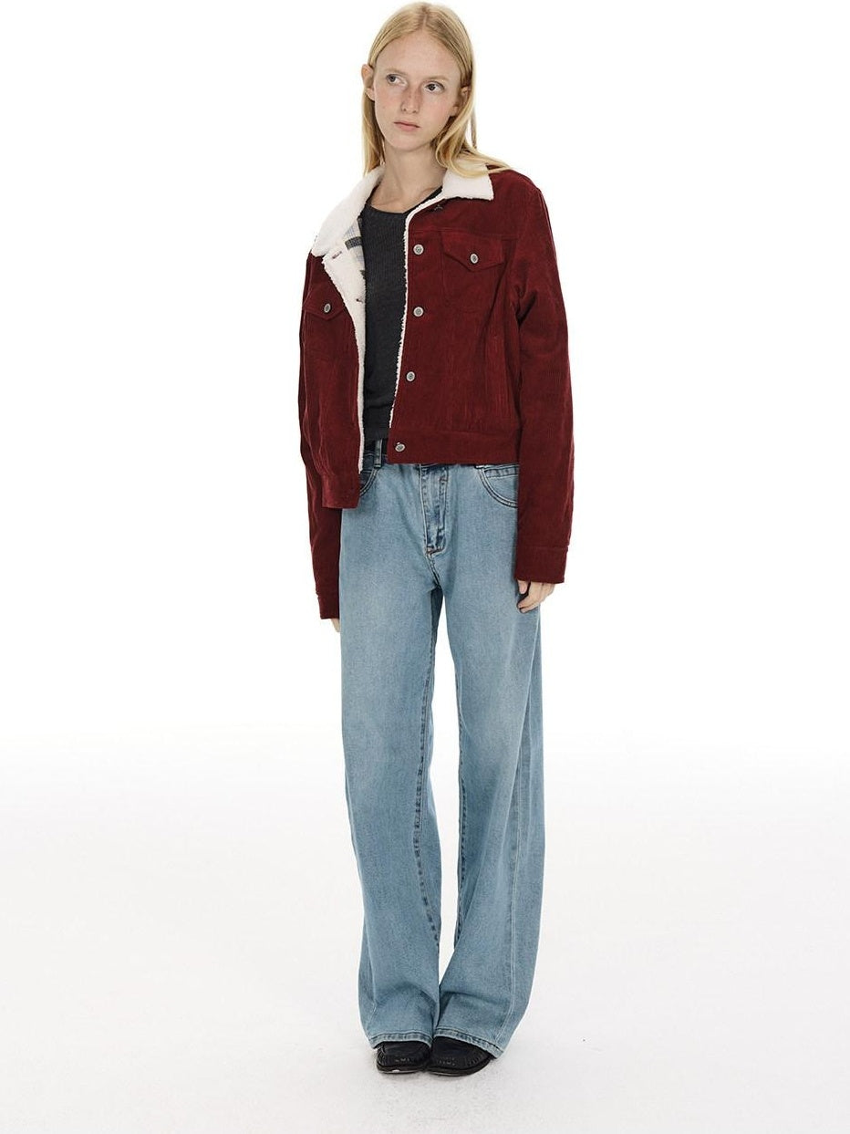 Country Moment Warm Fleece Lined Vintage Cropped Button Front Women Cotton Denim Jackets