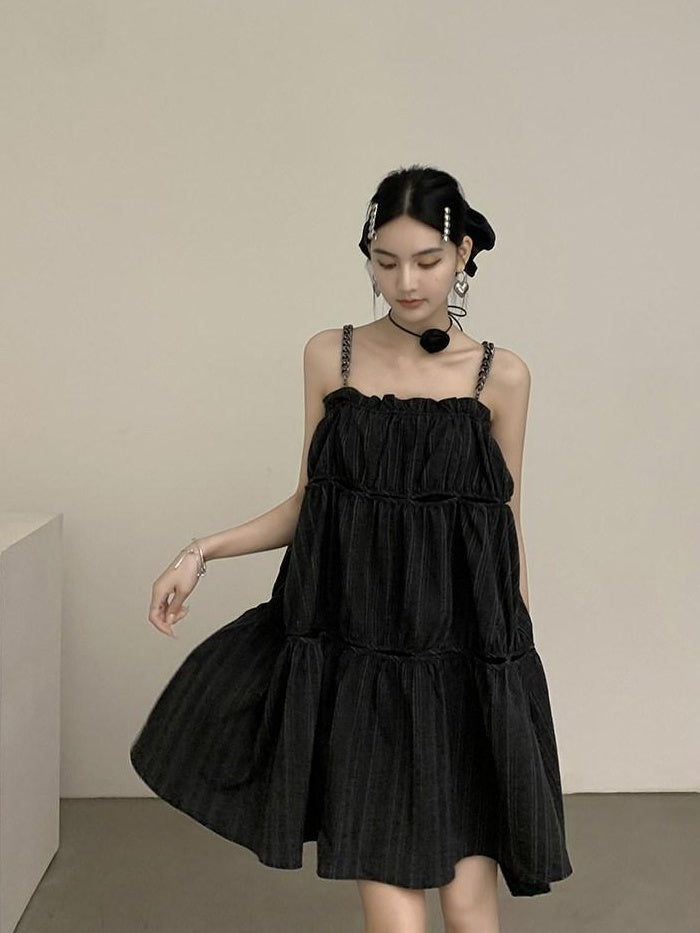 DDGIRL studio Shape Retaining Casual Patchwork Loose Waist A Line Cotton Blend Midi Dresses