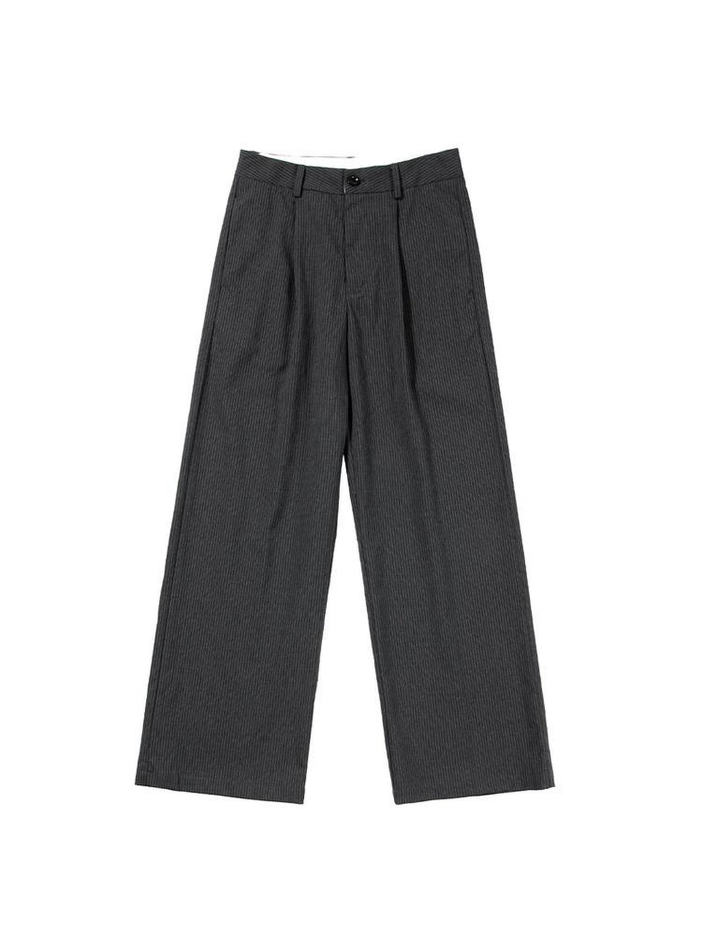 Country Moment Black Striped Midrise Wide Leg Casual Zipper Polyester Straight Pants