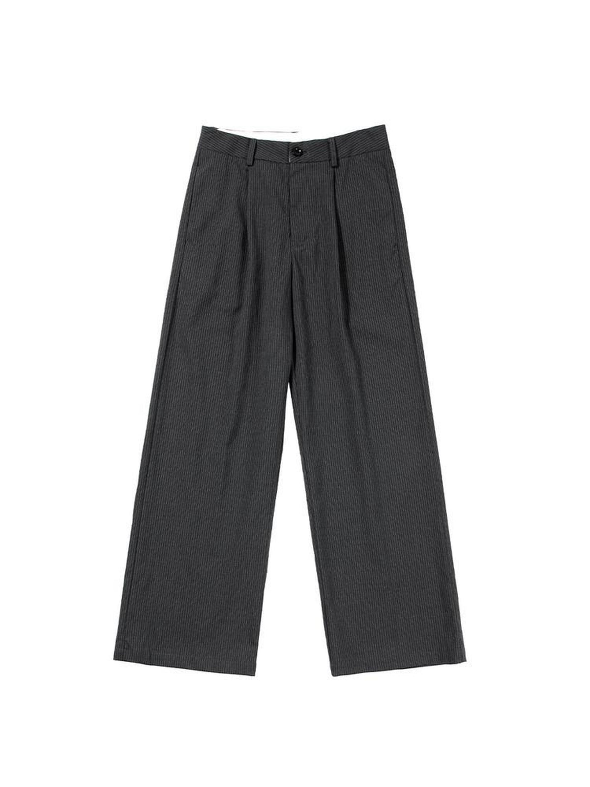 Country Moment Black Striped Midrise Wide Leg Casual Zipper Polyester Straight Pants