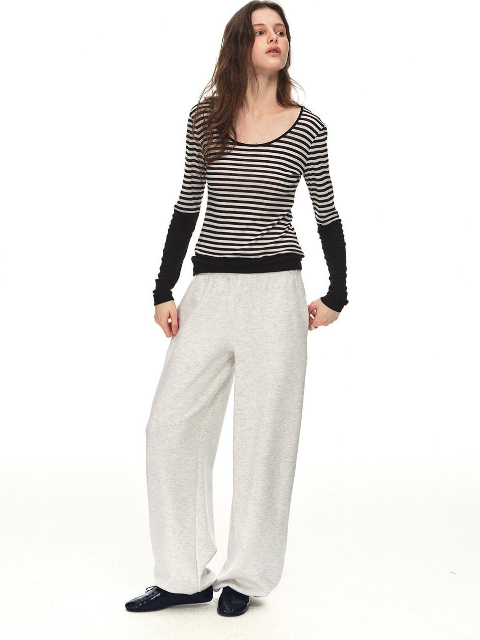 Country Moment Sustainable Lyocell Mid Rise Elastic Waist Everyday Oatmeal Gray Wide Leg Pants