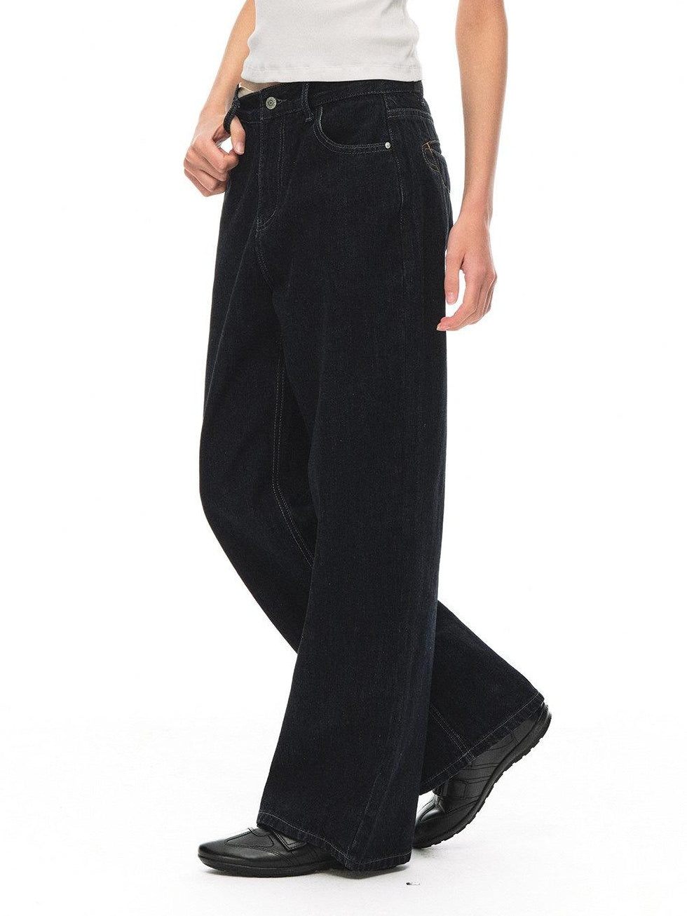 Country Moment Breathable Cotton Embroidered Midrise Unisex Relaxed Deep Blue Straight Leg Jeans