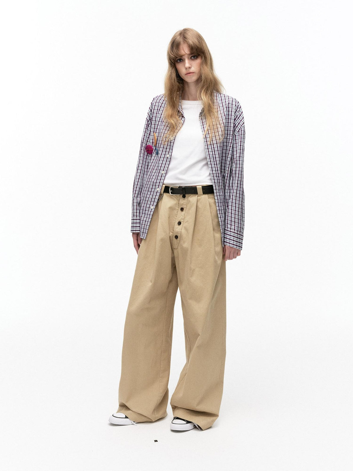 Country Moment Washed Cotton Button Loose Straight Casual Youth Wide Leg Pants