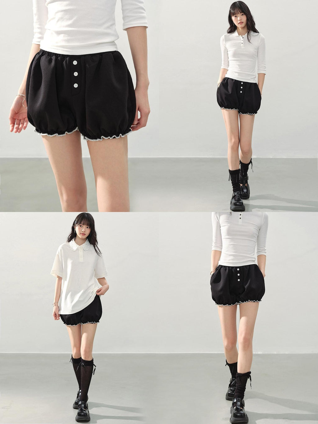 DDGIRL studio High Waist Black Casual Lantern Silhouette Teen Stretch Polyester Modal Shorts
