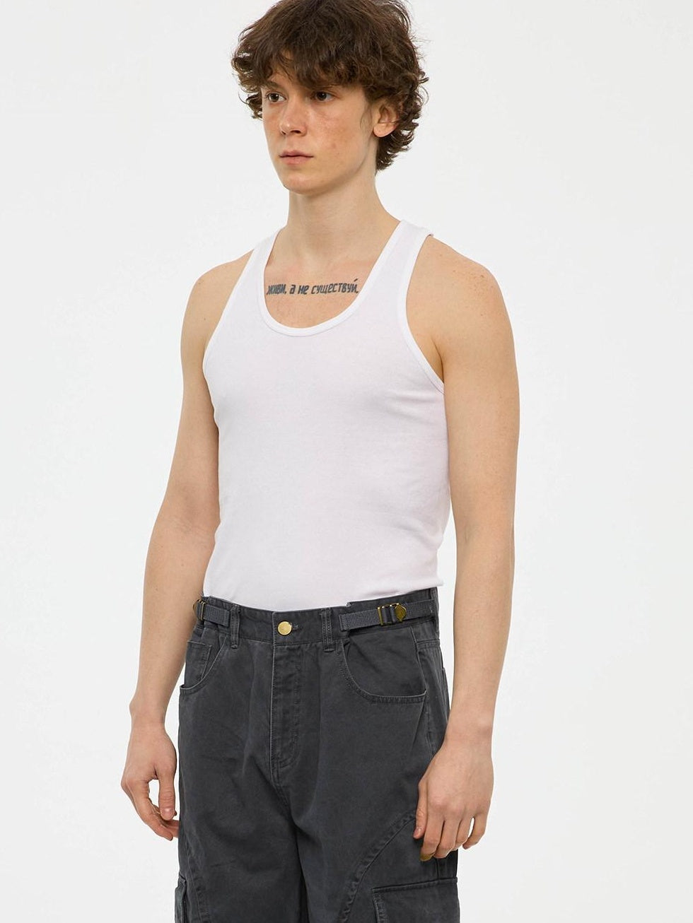 Country Moment Soft Stretch Cotton Slim Fit Japanese Round Neck Youth Casual White Tank Tops