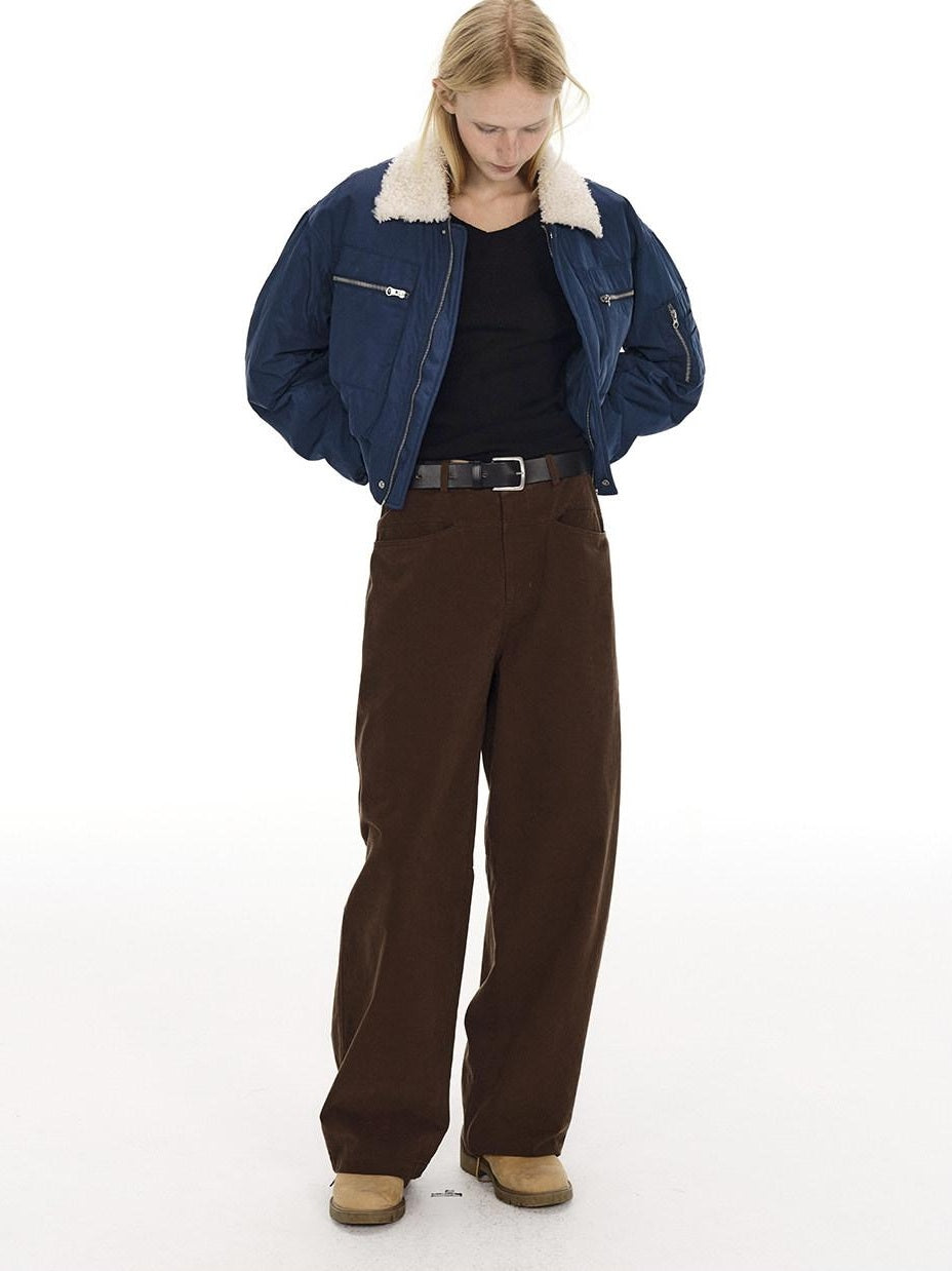 Country Moment Waterproof Cotton Padded Zipper Drop Shoulder Women Navy Cropped Jackets