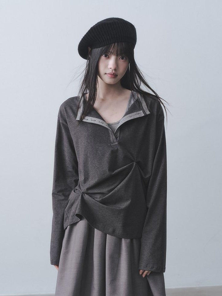 DDGIRL studio Moisture Wicking Long Sleeve Tee Commuter Solid Dark Gray Top & Skirt Sets