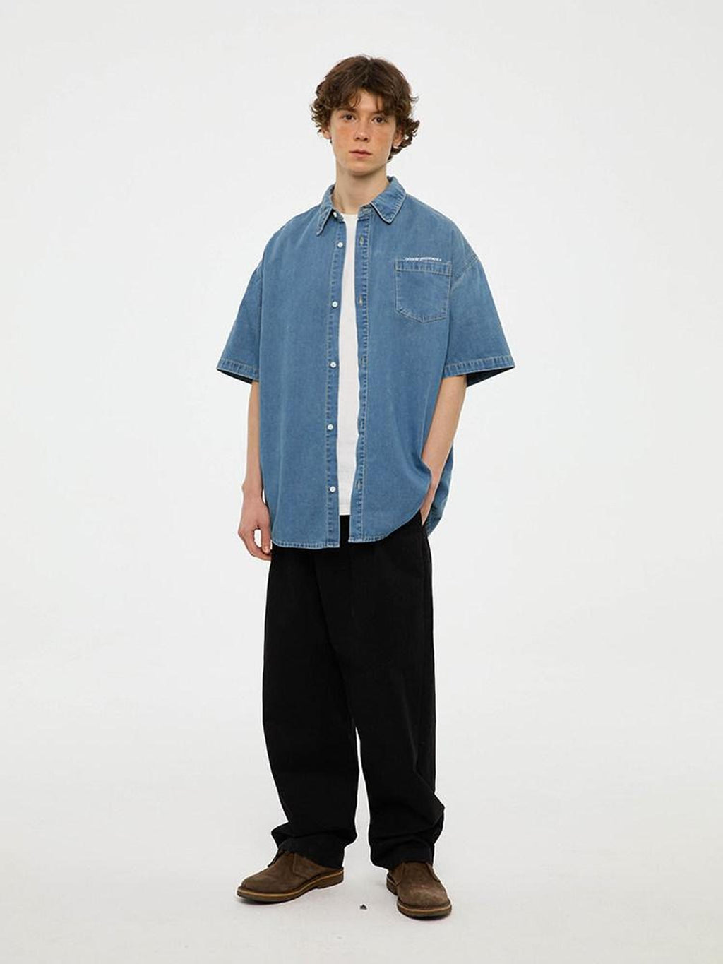 Country Moment 100% Cotton Square Neck Loose Short Sleeve Japanese Vintage Teen Blue Shirts