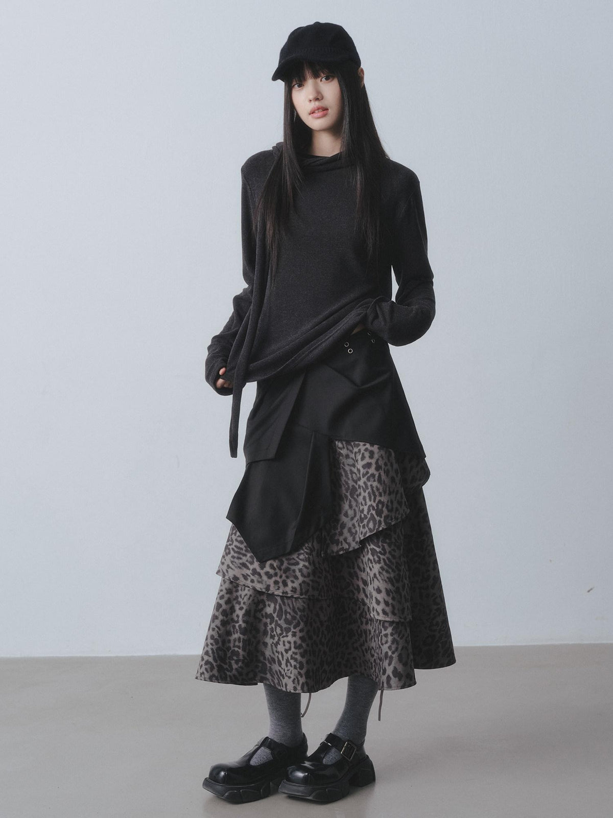 DDGIRL studio Flattering High Waist Asymmetrical Tiered Poly Cotton Blend Midi Skirts