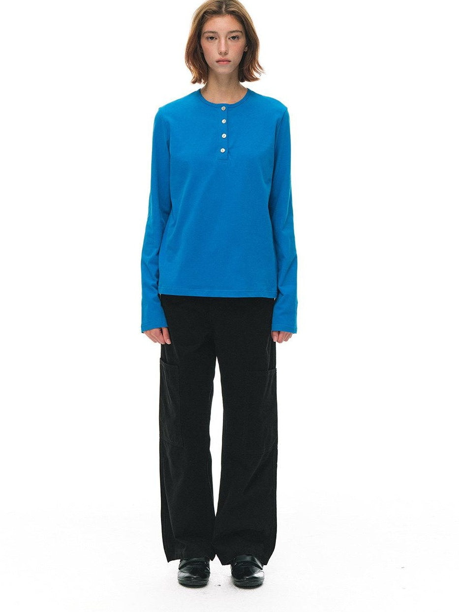 Country Moment Pure Cotton Breathable Henley Button Placket Women Citywalk Long Sleeve T-Shirts
