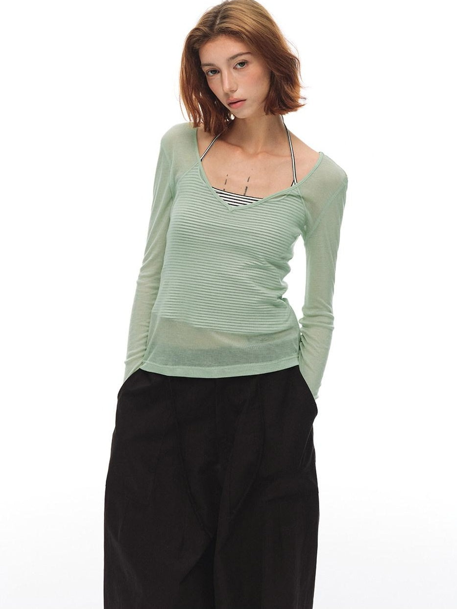 Country Moment Breathable Slim Striped V-neck Unisex Tencel Cotton Backless Camisoles