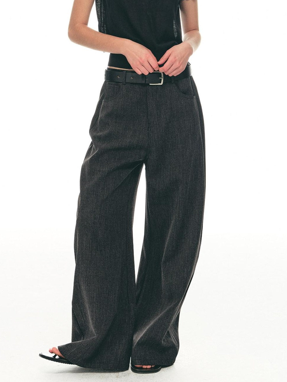 Country Moment High Waist Tailored Cleanfit Micro Stretch Neutral Dark Gray Wide Leg Pants