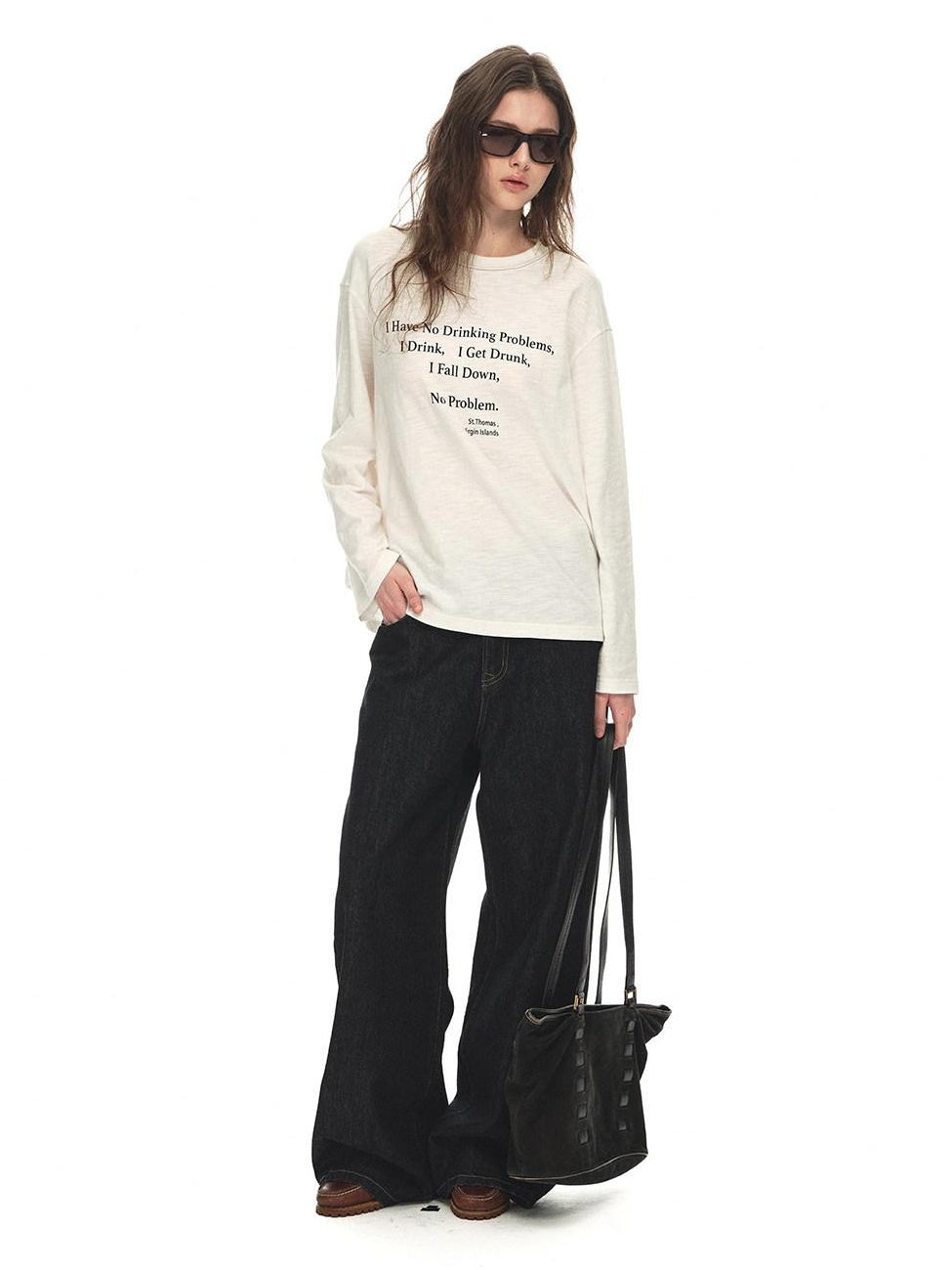 Country Moment Warm Cotton Mid Rise Loose Retro Button Fly Black Casual Commuter Wide Leg Jeans