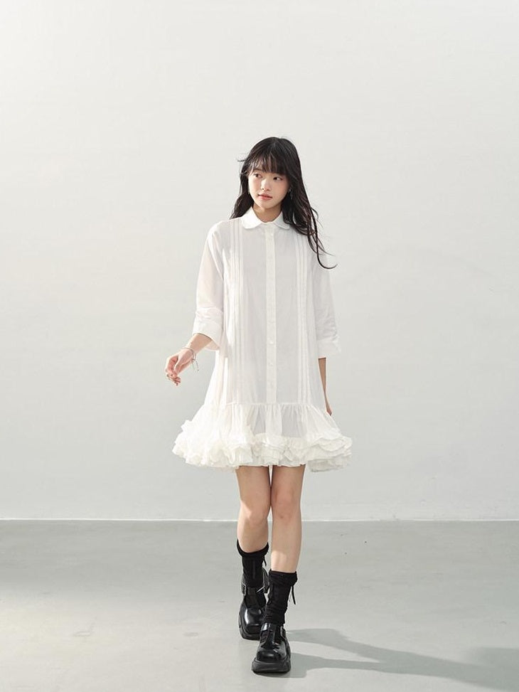 DDGIRL studio Shape Retaining Cotton Ruffle Aline Loose Waist Commuter Women Midi Dresses
