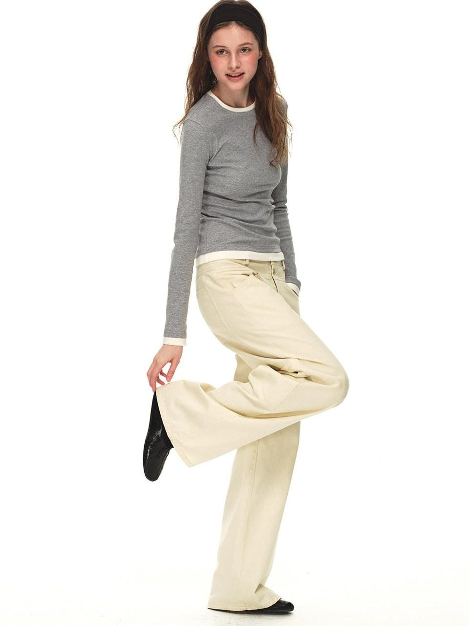 Country Moment Mid Rise Cotton Relaxed Patchwork Button Beige Stretch Straight Leg Jeans