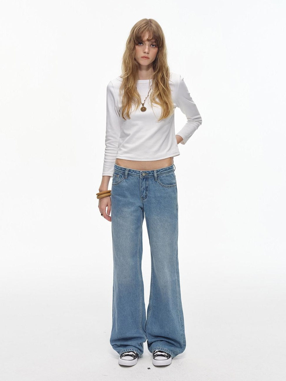 Country Moment Washed Light Blue Midrise Zip Fly Relaxed Fit Cotton Blend Straight Leg Jeans