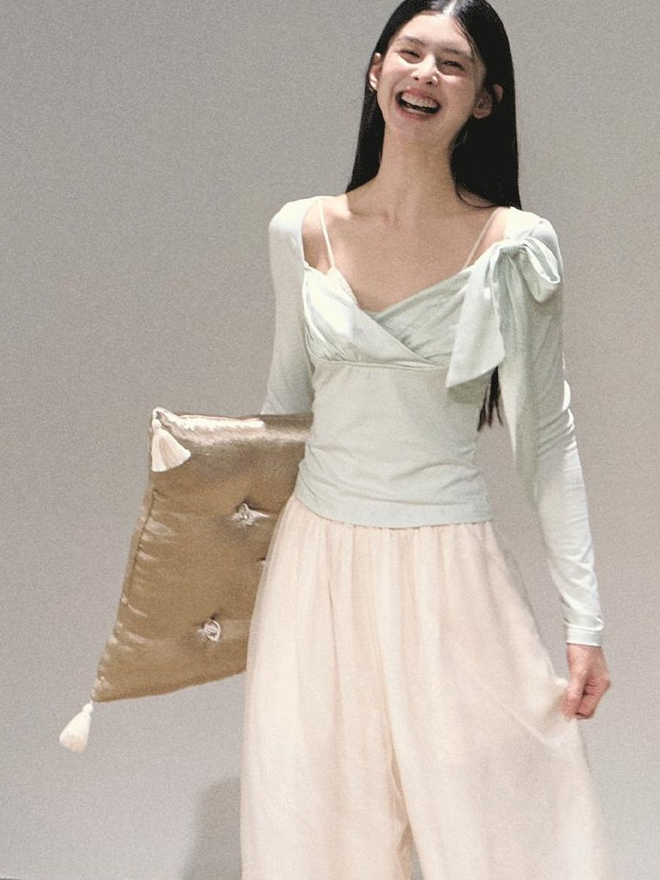7 OAKMOO High Waisted Minimal Double Layer Relaxed Office Women Polyester Wide Leg Pants