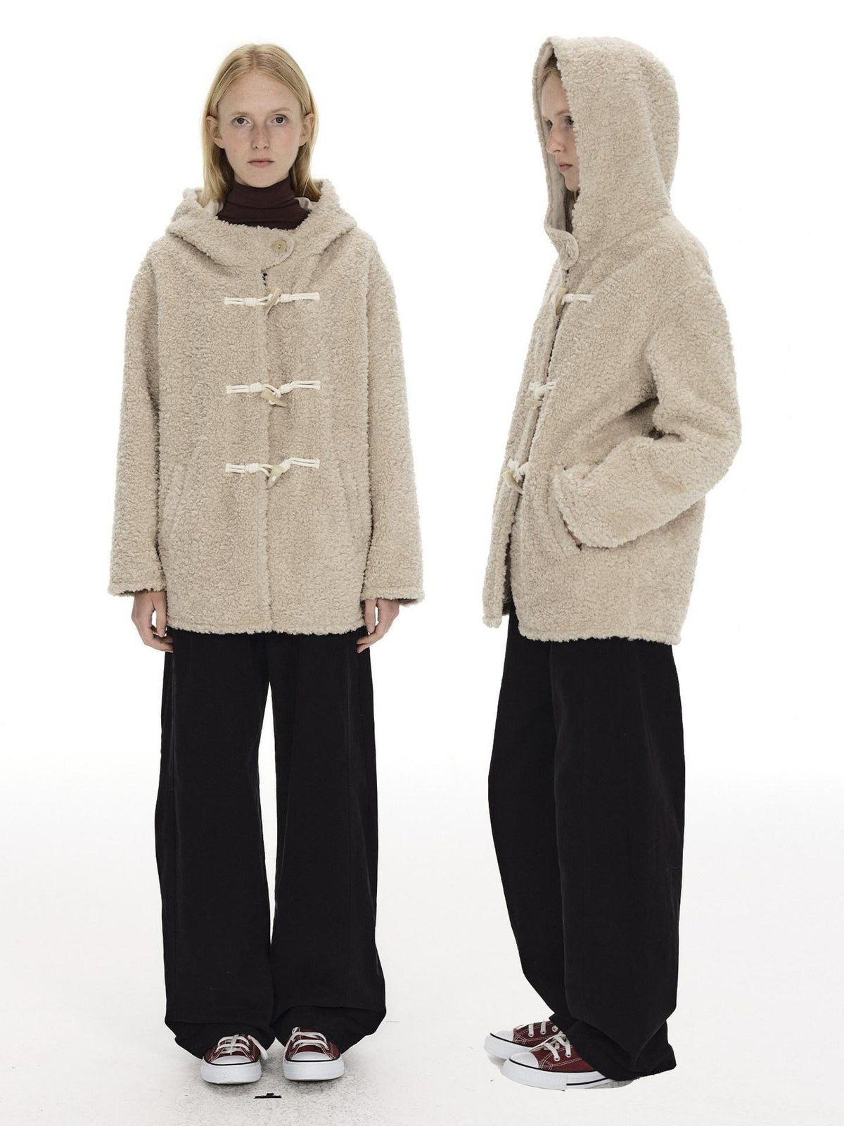Country Moment Warm Hooded Loose Fit Cleanfit Youth Casual Polyester Beige Wool Coats