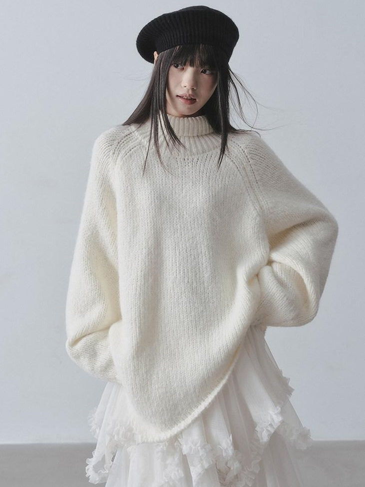 DDGIRL studio Soft Thick Asymmetric Oversized High Neck Commuter Women Iceland Dream Sweaters