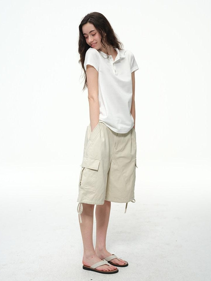 Country Moment Breathable Cotton Washed Cargo Loose Fit Casual Neutral Mid-Length Shorts