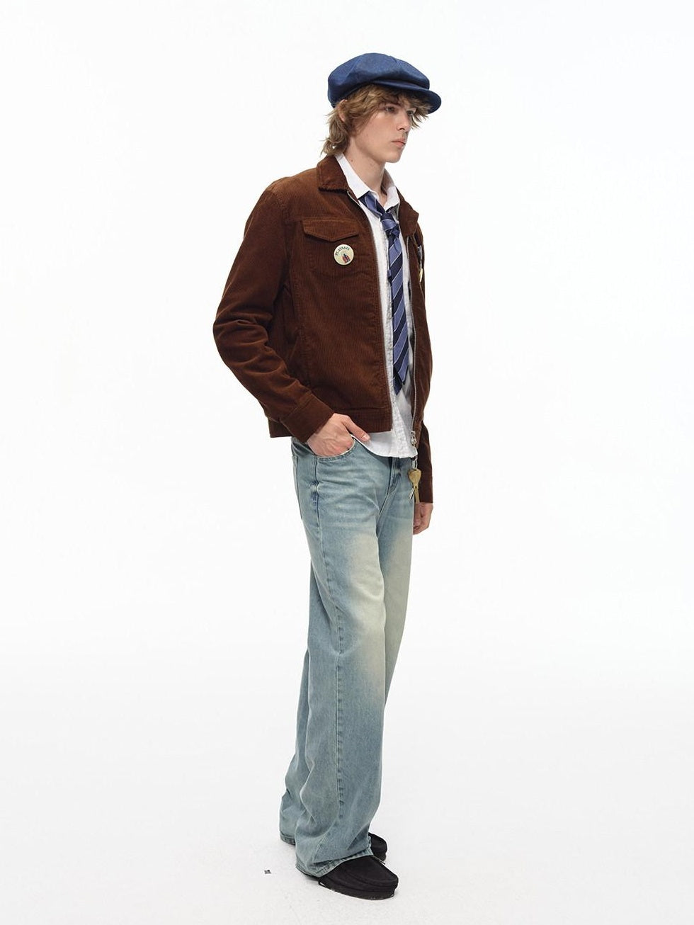 Country Moment Cotton Lined Warm Short Zip Lapel Unisex Commuter Blue Brown Cropped Jackets