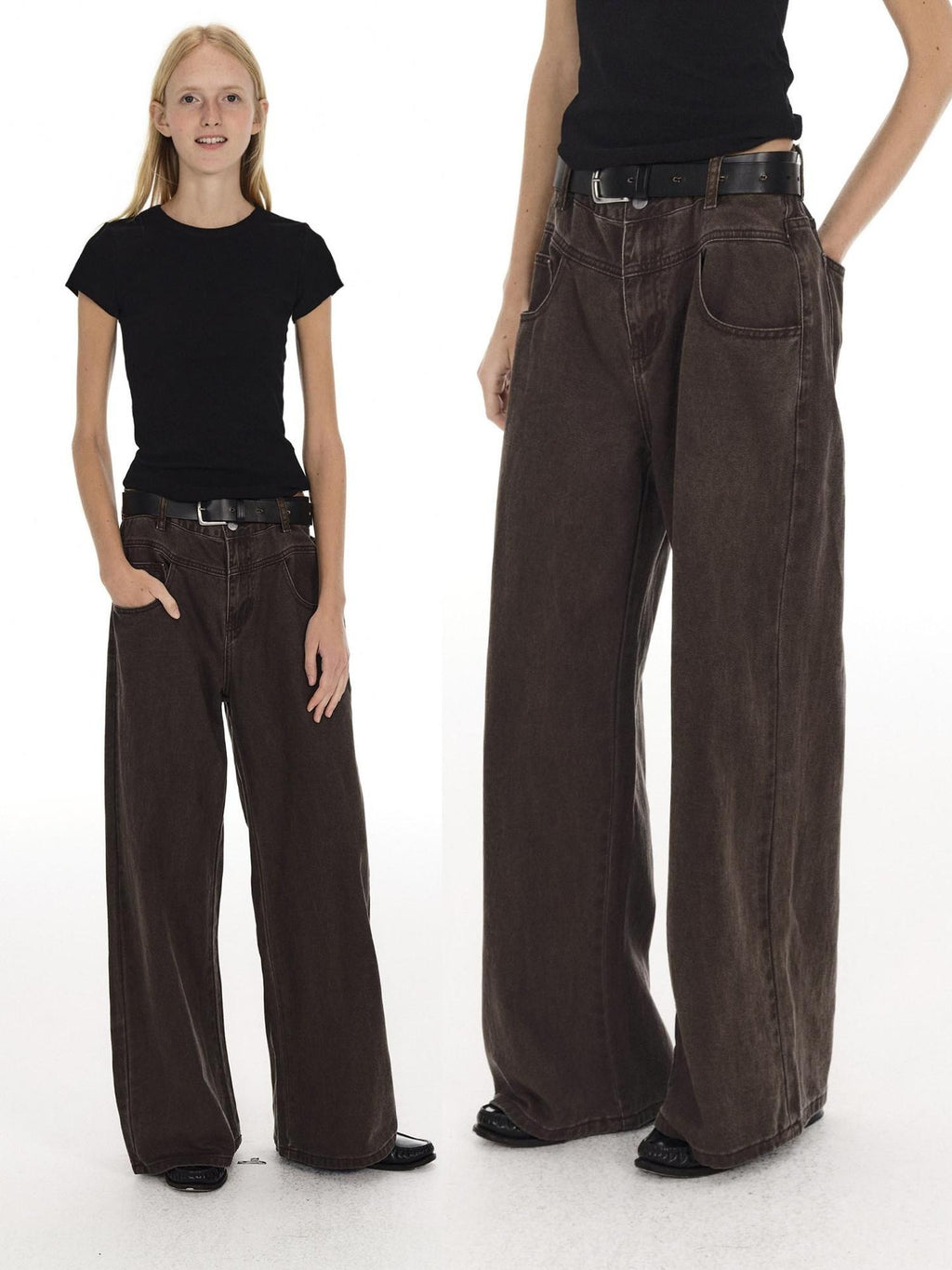 Country Moment Vintage Washed Mid Rise Zipper Flare Loose Casual Unisex Cotton Wide Leg Jeans