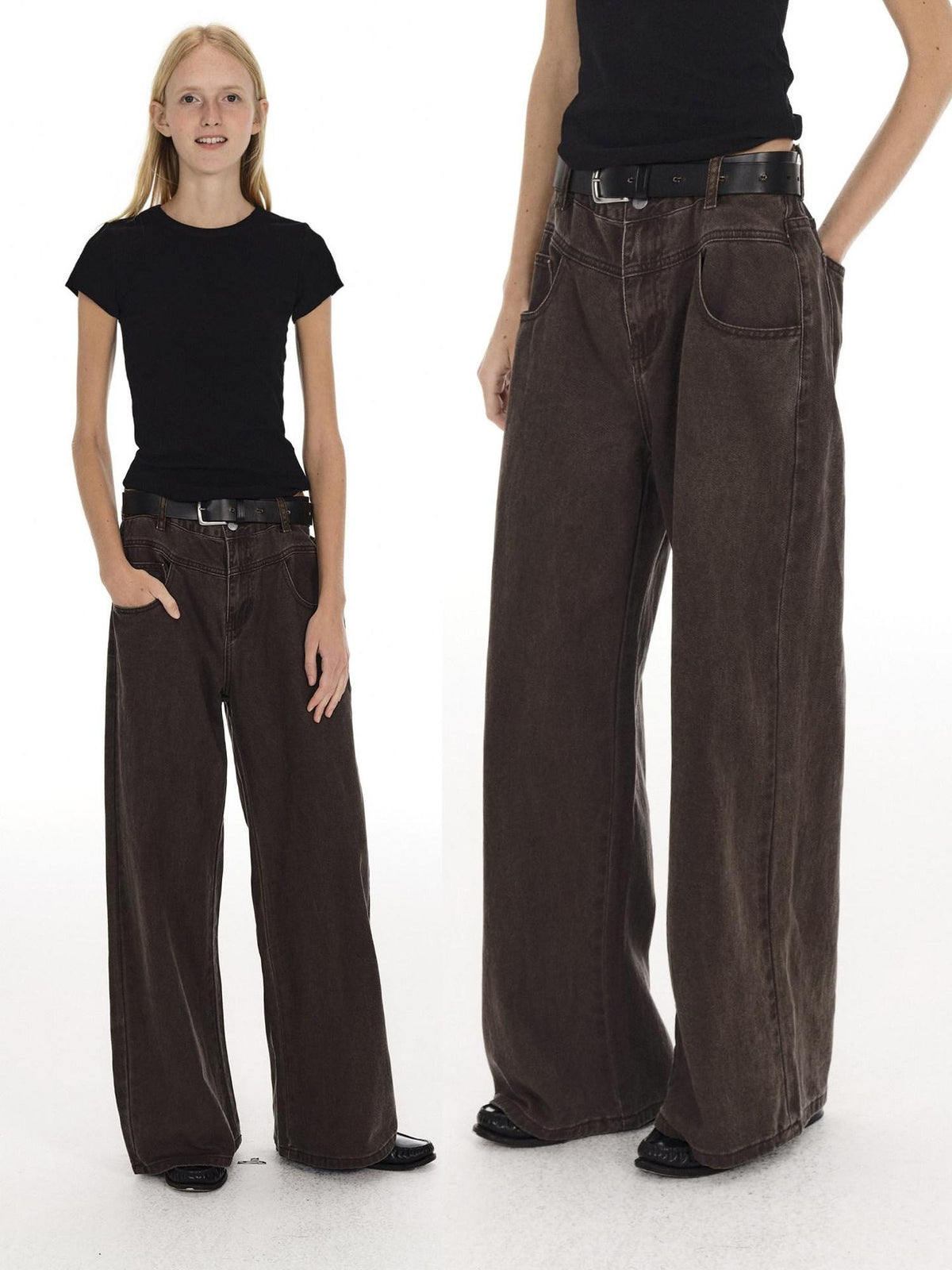Country Moment Vintage Washed Mid Rise Zipper Flare Loose Casual Unisex Cotton Wide Leg Jeans