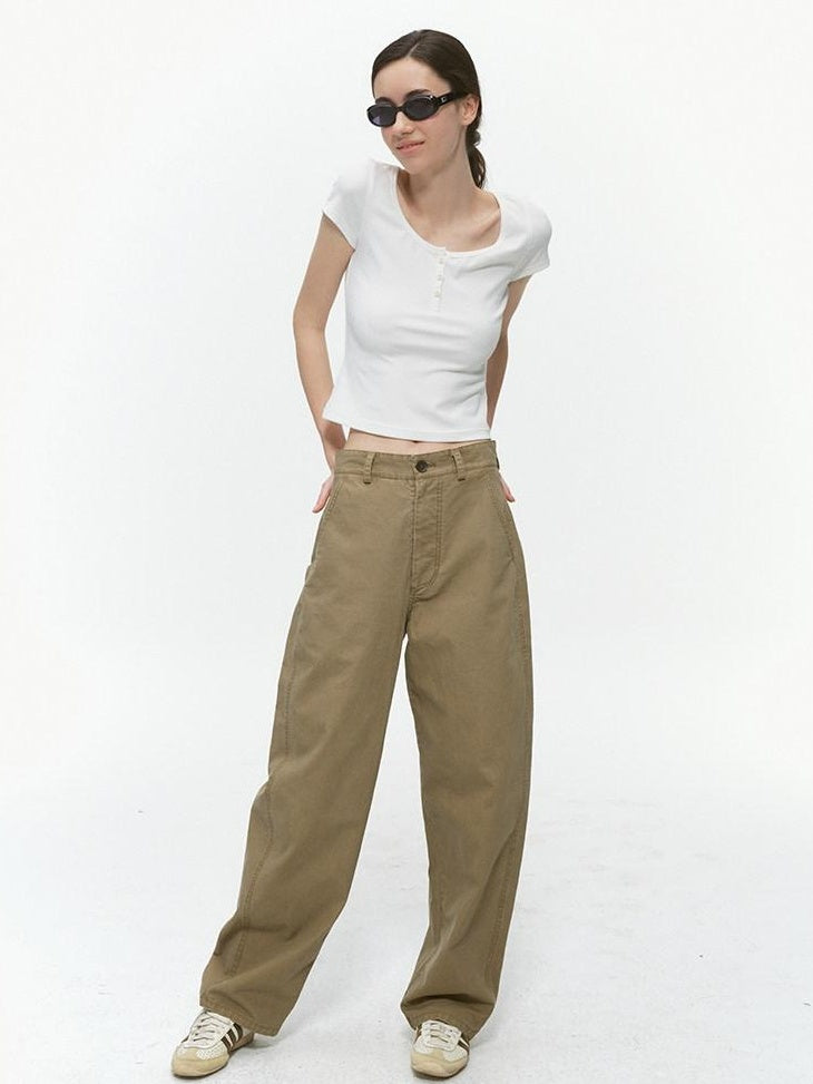 Country Moment Cooling Cotton Distressed Loose Fit American Casual Teen Daily Wide Leg Pants