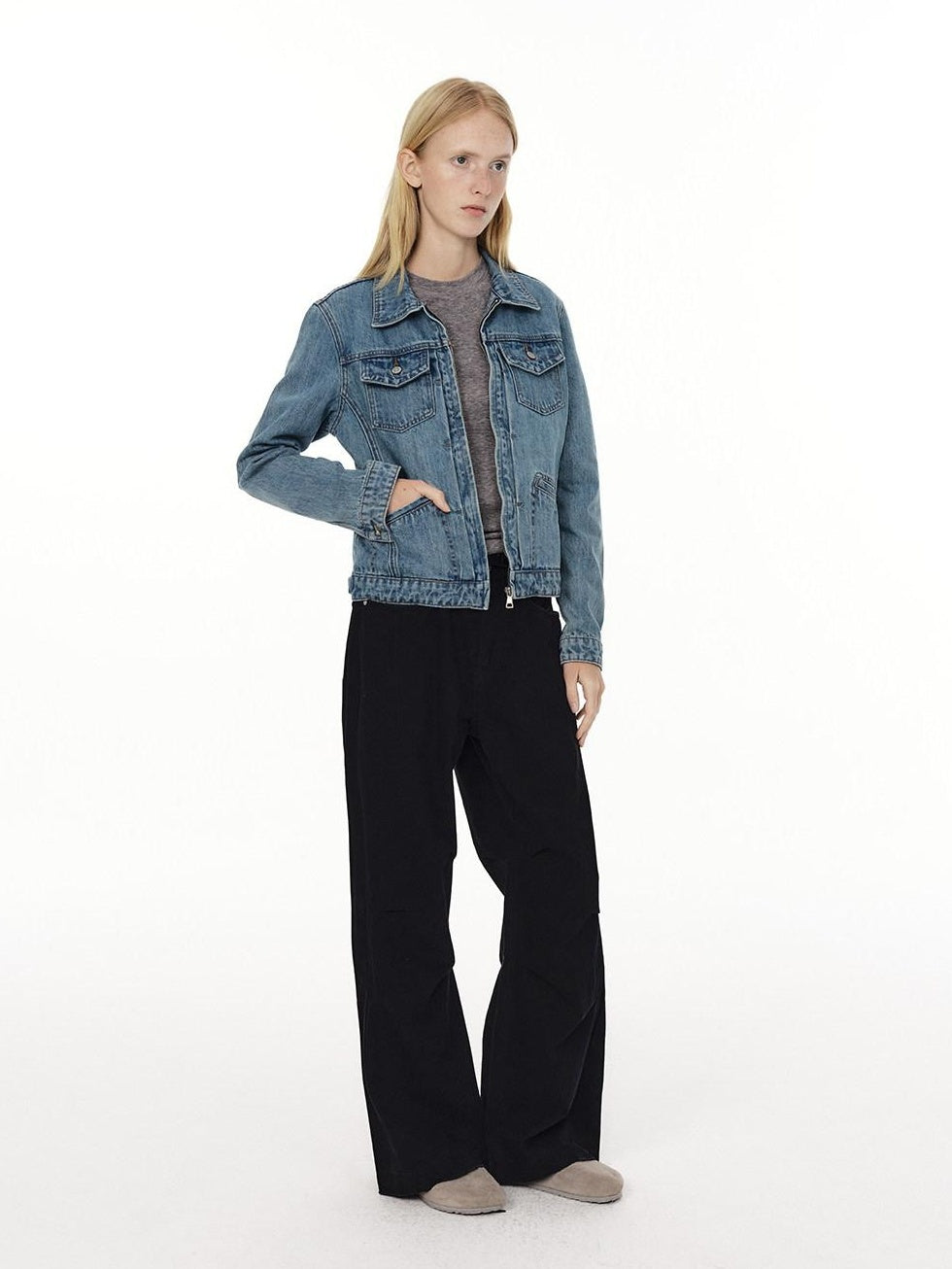 Country Moment Pure Cotton Wide Leg Button Fly Loose Casual Black Gray Navy Straight Pants