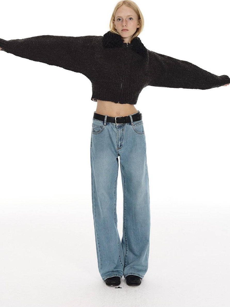 Country Moment Vintage Washed Low Rise Loose Fit Micro Stretch Casual Blue Straight Leg Jeans