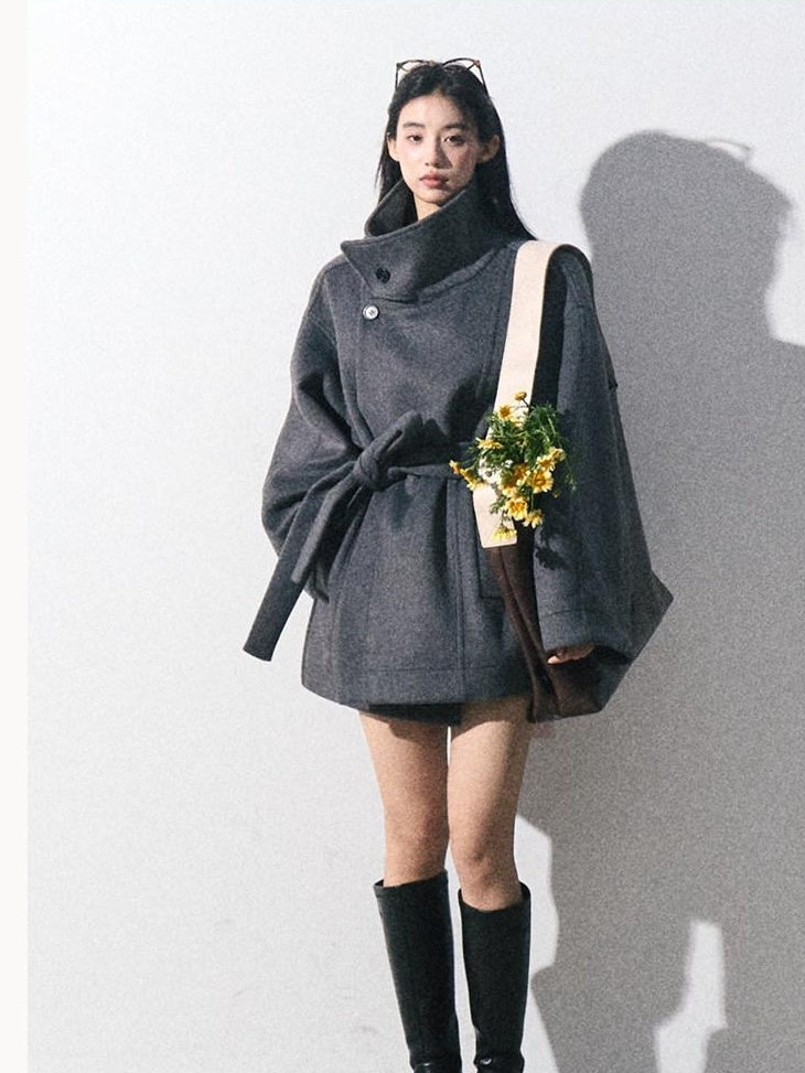7 OAKMOO Warm Thick Stand Collar Mid Length Loose Fit Commuter Womens Wool Coats