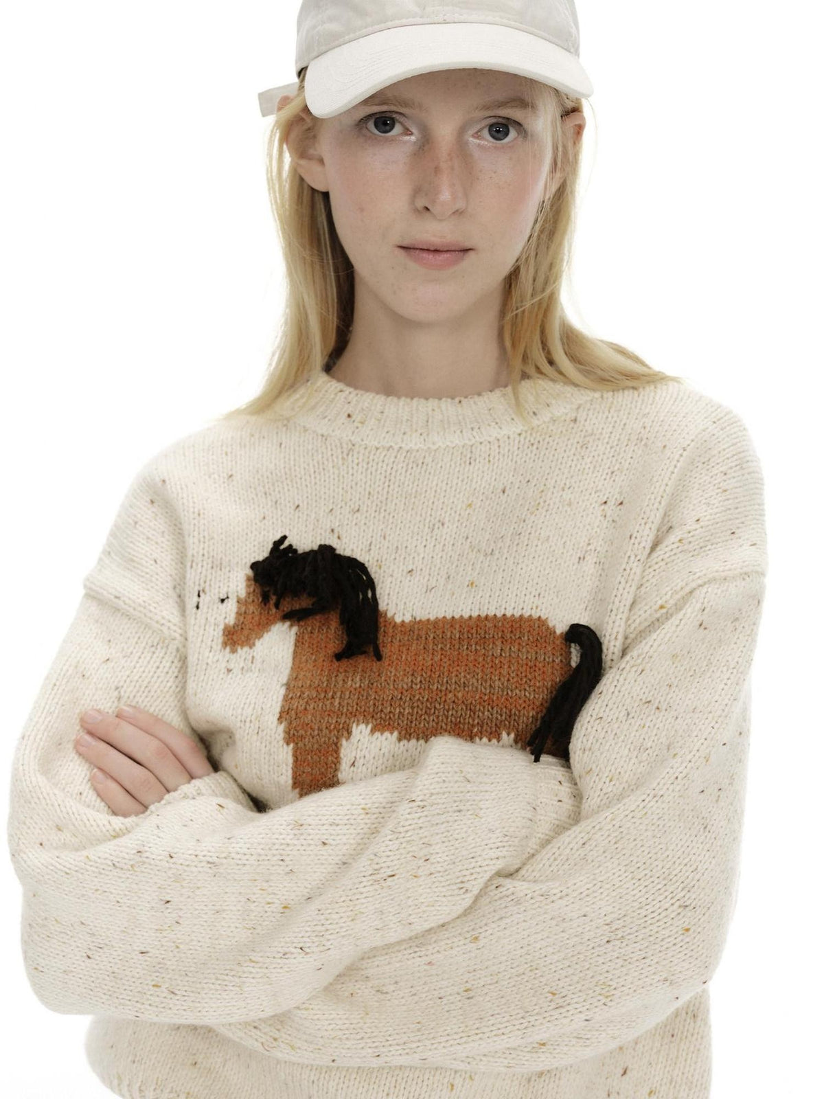 Country Moment Cozy Soft Loose Vintage Pullover Women Wool Blend Horse Pattern Sweaters