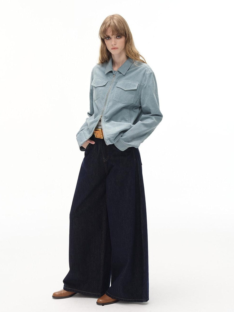 Country Moment Cotton Lined Warm Short Zip Lapel Unisex Commuter Blue Brown Cropped Jackets
