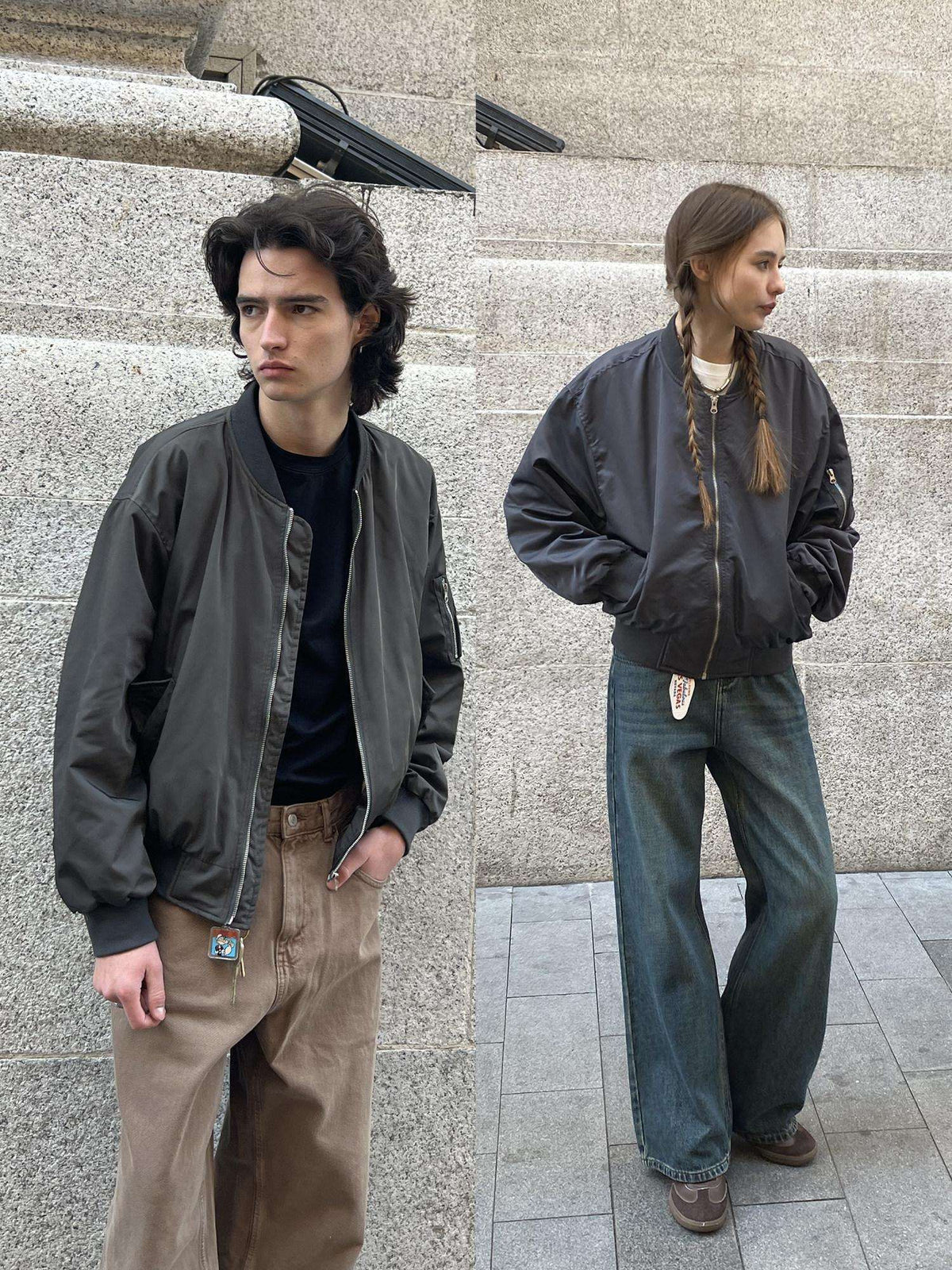 Country Moment Loose Cropped Youth Unisex Polyester Baseball Collar Dark Grey Bomber Jackets