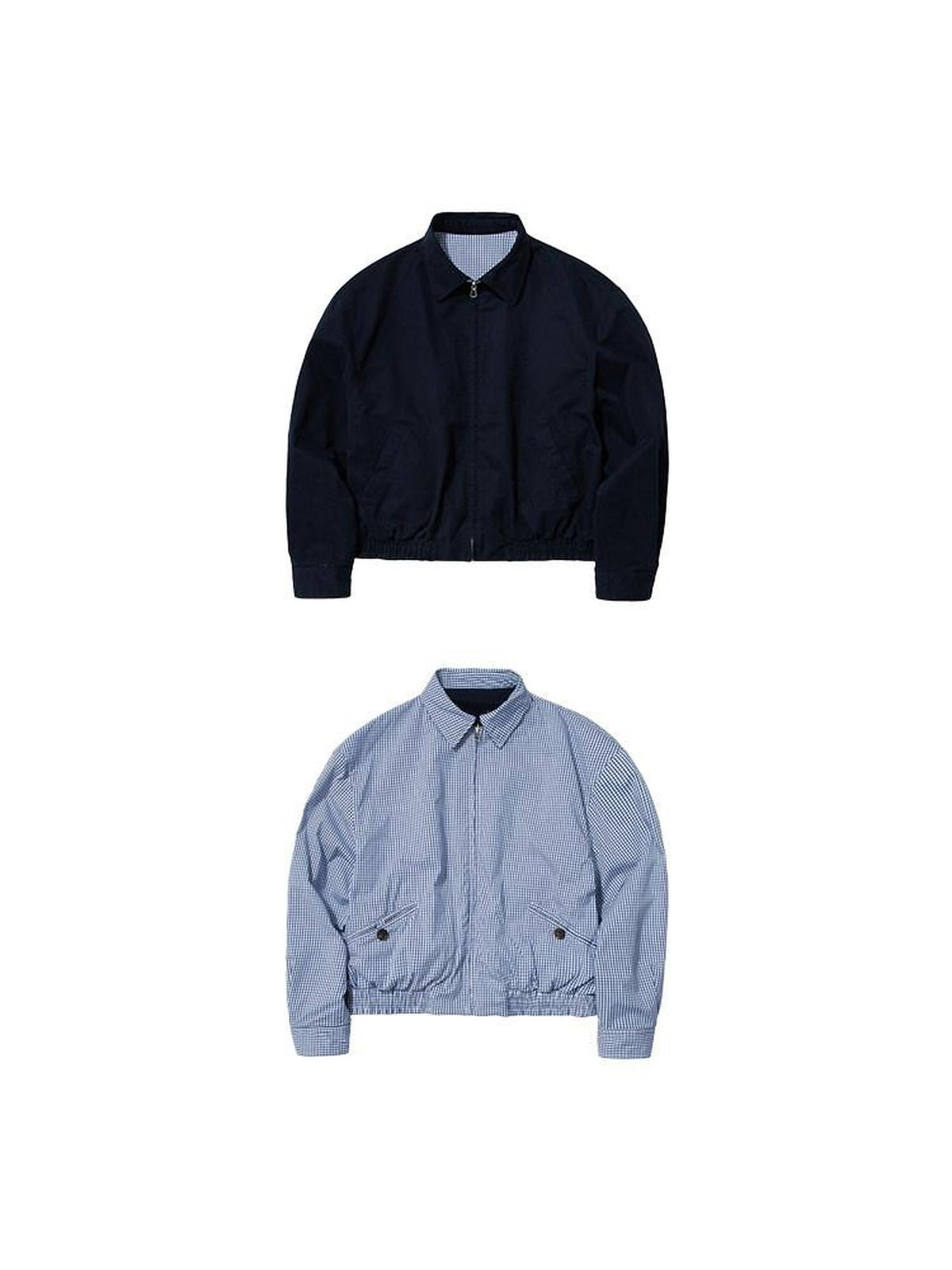 Country Moment Warm Cotton Loose Fit Youthful Plaid Zip Unisex Navy Lapel Cropped Jackets