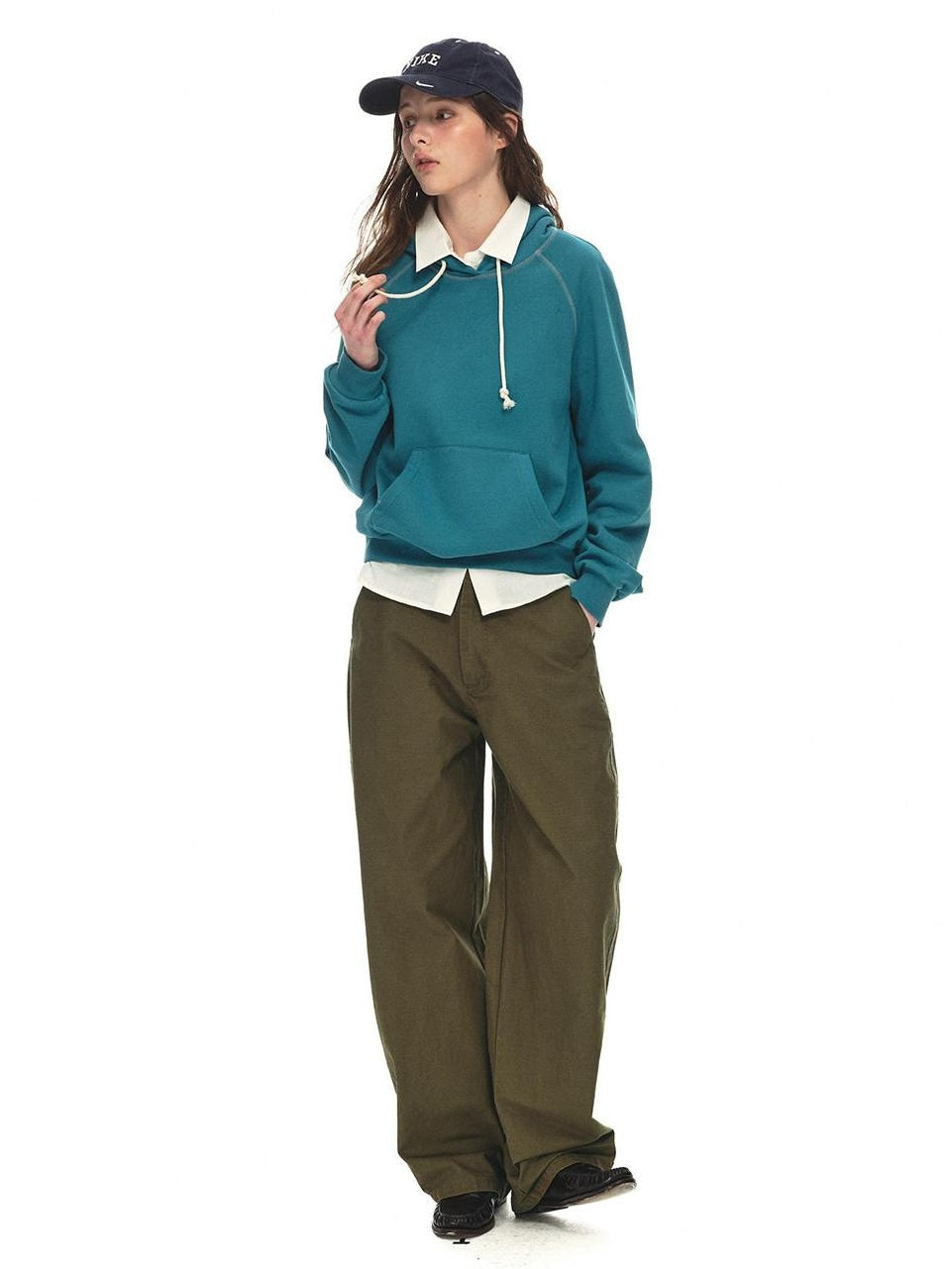 Country Moment Relaxed Cotton Button Fly Natural Waist Casual Army Green Wide Leg Pants
