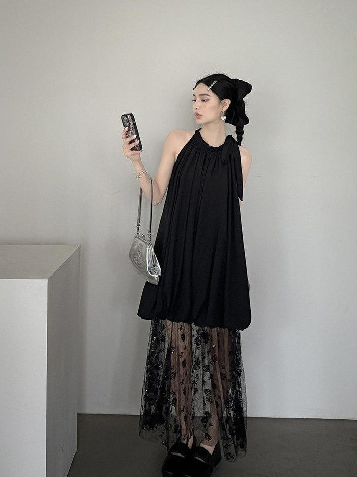DDGIRL studio Faux Two Piece Layered Workwear Women Cotton Blend Black White Midi Skirts