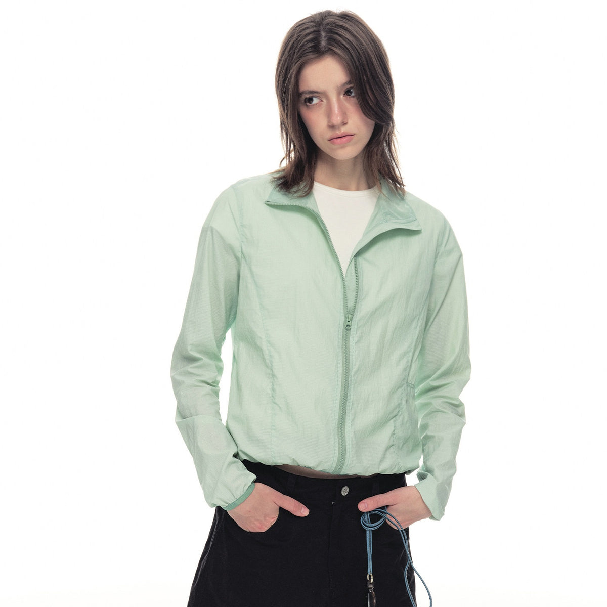 Country_Moment_Upf50_Packable_Nylon_Drawstring_Hem_Women_Zip_Shirt_Green_Shirts_&_Blouses_MISSTT