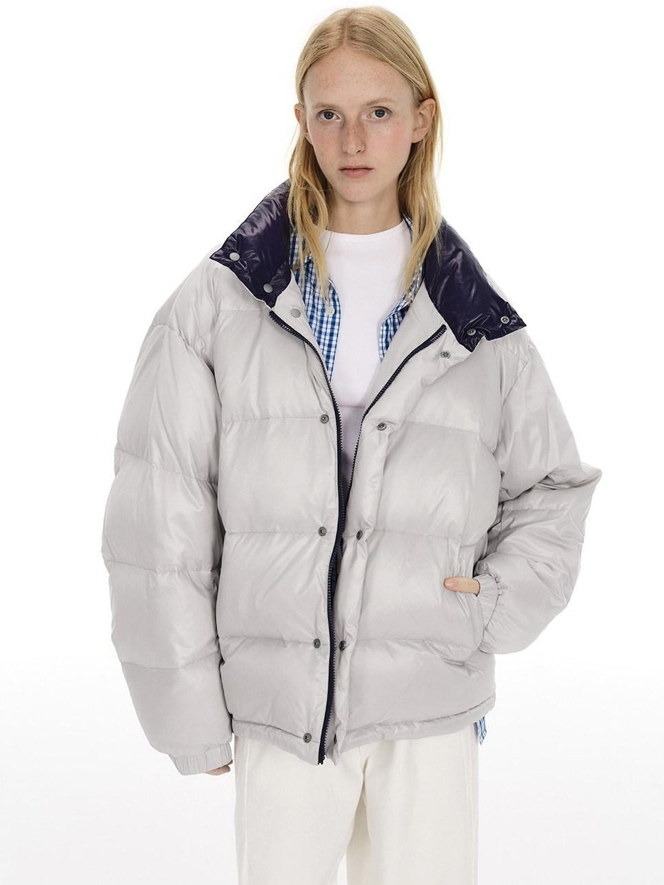 Country Moment 90 Percent White Duck Down Nylon Loose Fit Stand Collar City Casual Down Jackets