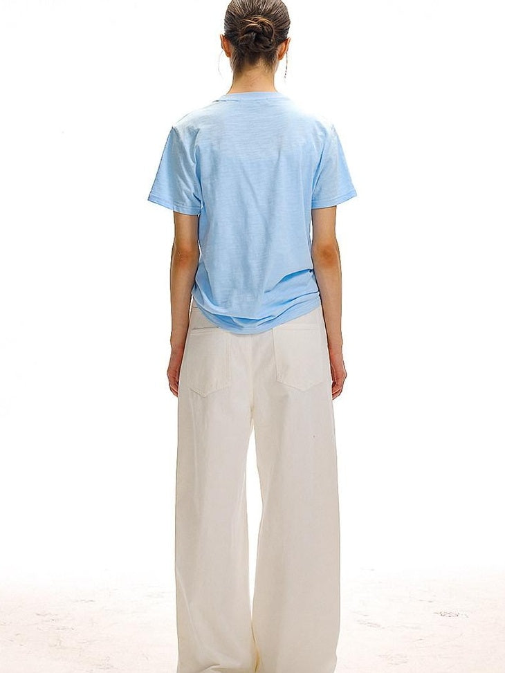 Country Moment Versatile Cotton Loose Natural Waist Zip Fly Commuter White Straight Pants